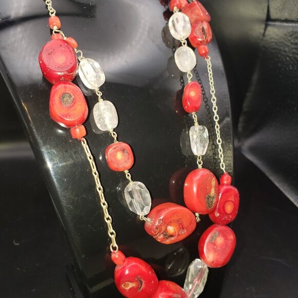 Red Coral Necklace Vintage - Raw And Natural  Double Strands High Quality 10' - Picture 5 of 9